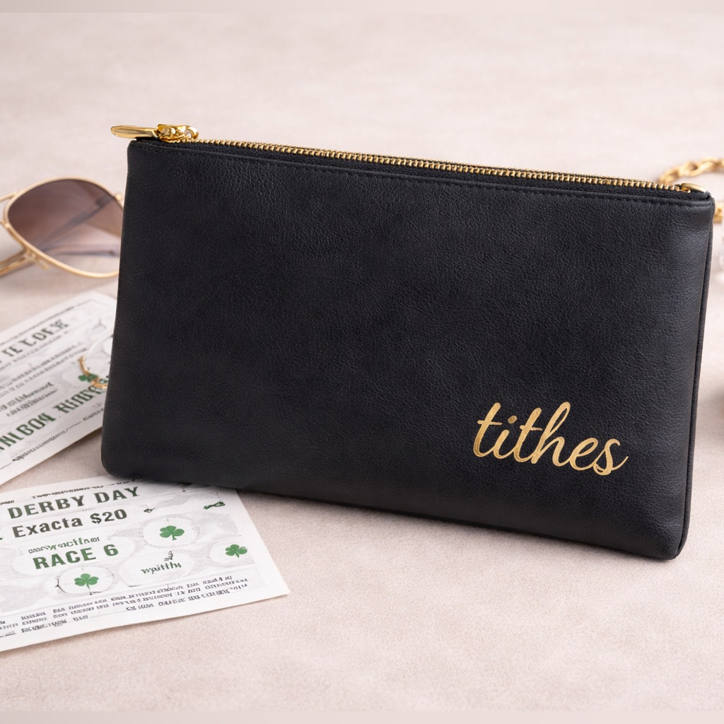 Black Leather Tithes Horse Racing Clutch Kentucky Derby Oaks Churchill Downs